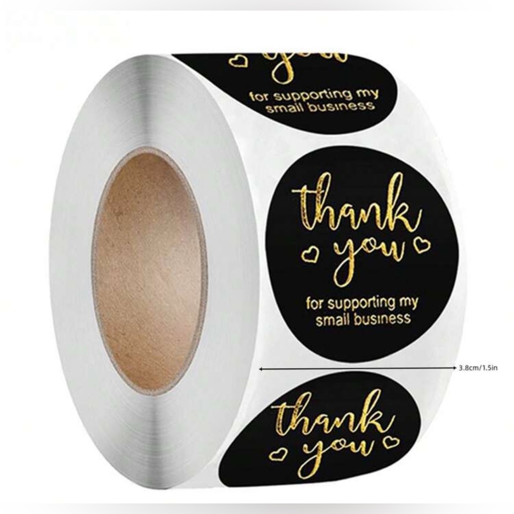 Thank You Stickers Roll - Black and Gold, 500 pcs
